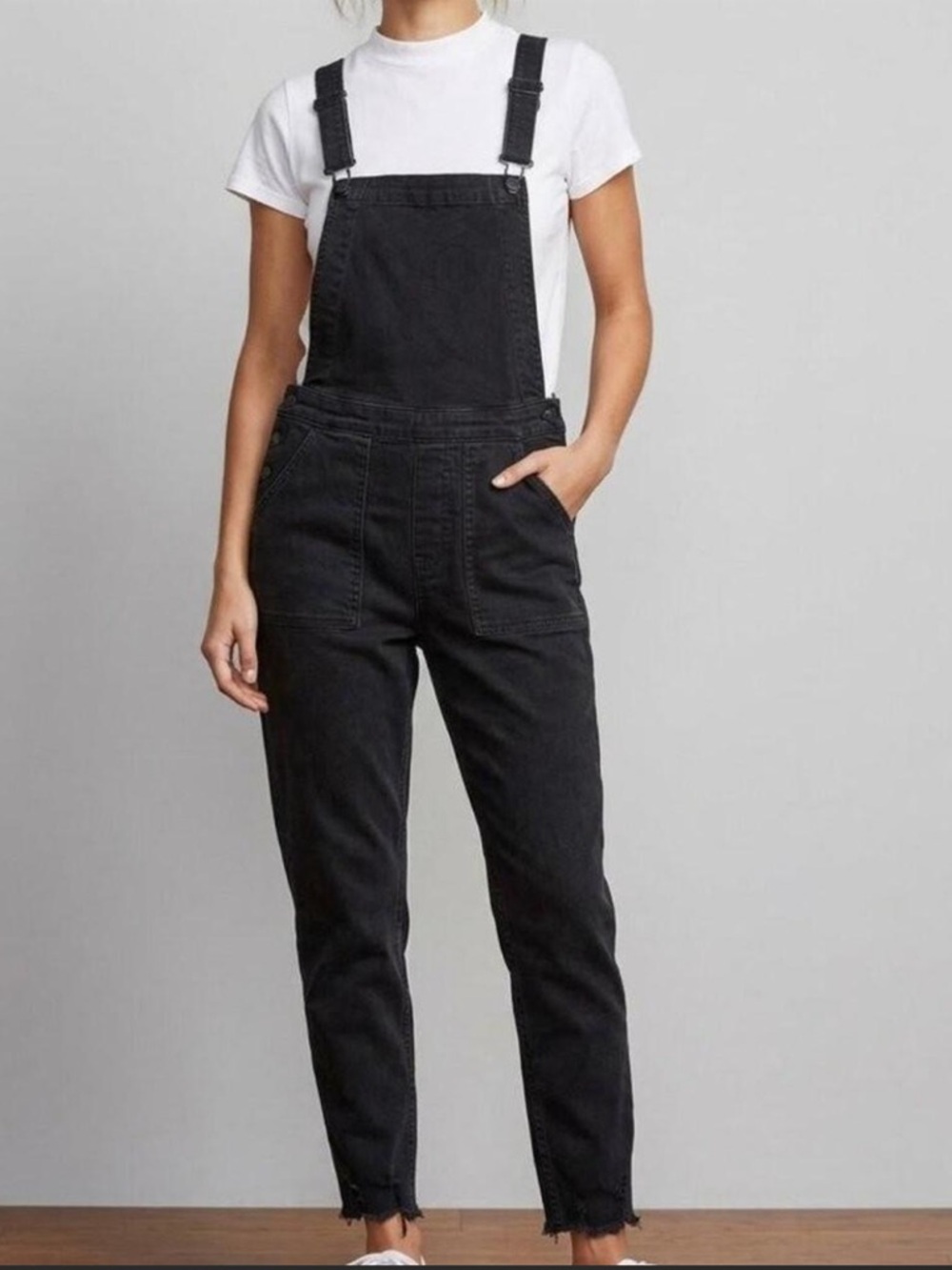 Madewell Black Denim Raw Hem Overalls